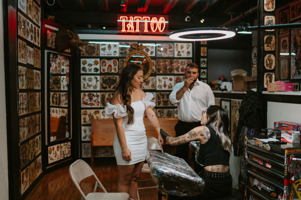 Tattoo Shop engagement photos for the adventurous lovers