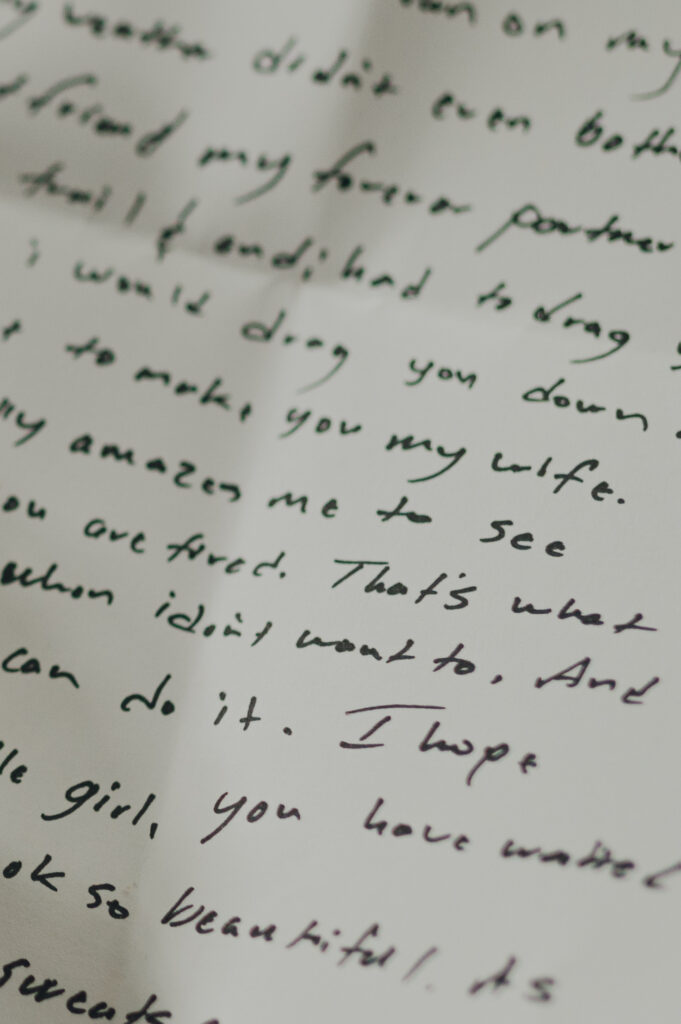 Hand written letter from  the groom 