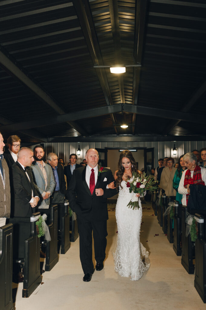 dad walking bride down the aisle for wedding ceremony